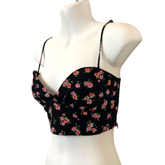 NWOT Zara Black/Pink Floral Corset Crop Top (S) - Picture 5 of 13